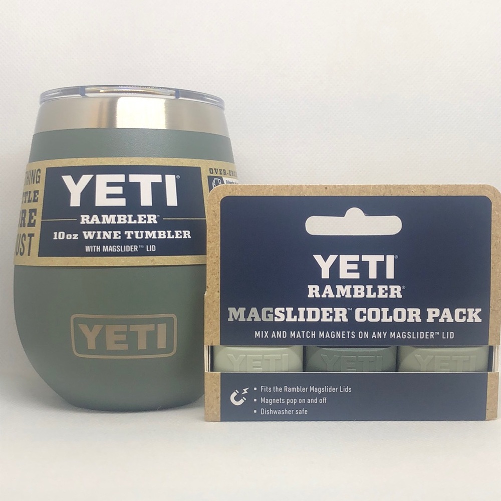 Yeti Rambler Tumbler Camp Green Wine 10oz & Magslider Camp Green Color 3 Pack